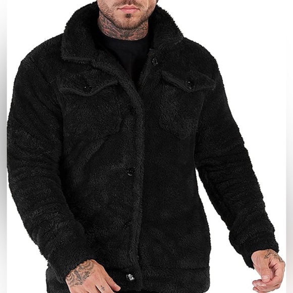 BRAND NEW MENS TRENDY FUZZY SHERPA JACKET - Picture 4 of 5